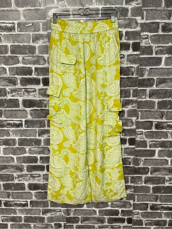 Urban Outfitters Sophie Paisley Printed Pull On Cargo Pant Chartreuse green - Picture 2 of 14